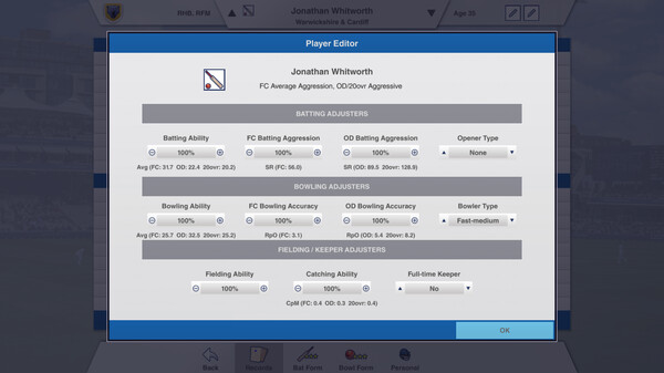 Cricket Captain 2025 cheat table screenshot