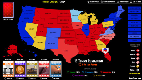 2026 U.S. Election Simulator cheat table screenshot
